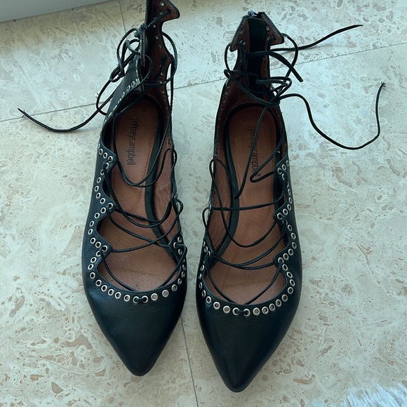 Jeffrey Campbell size 9 black leather lace up flats with silver grommets - Picture 2 of 4